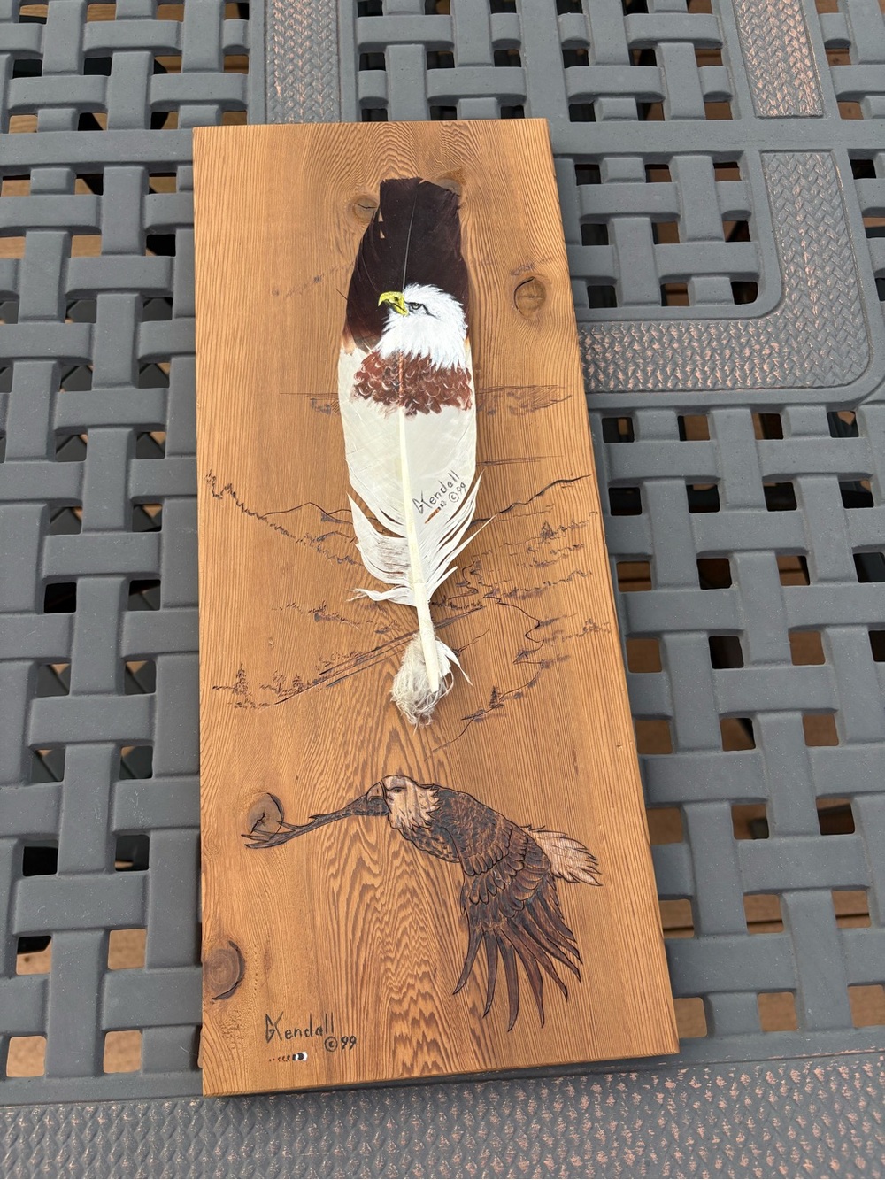 Hand Crafted Brown and White Feather Eagle Wall Art
